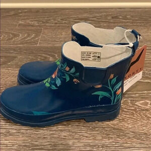 Norty Blue Floral Low Ankle Boots Size 9 New